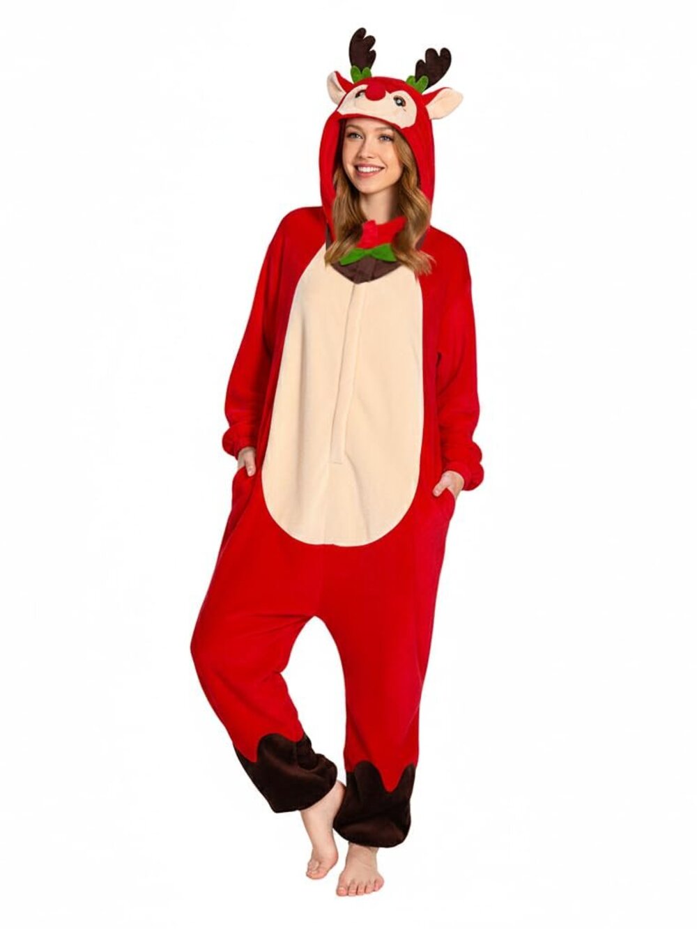 NWT Red Reindeer Onesie Pajamas Costume – Size Small